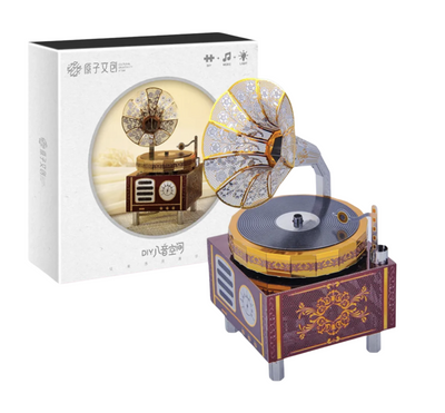 Retro Phonograph Music Box Metal Model Kit – 3D Laser-Cut DIY Puzzle with Movement & Lights