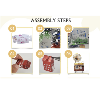 Retro Phonograph Music Box Metal Model Kit – 3D Laser-Cut DIY Puzzle with Movement & Lights