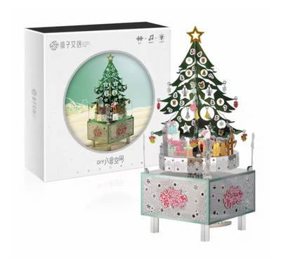Christmas Tree Music Box Metal Model Kit – 3D Laser Cut DIY Puzzle with Rotating Music