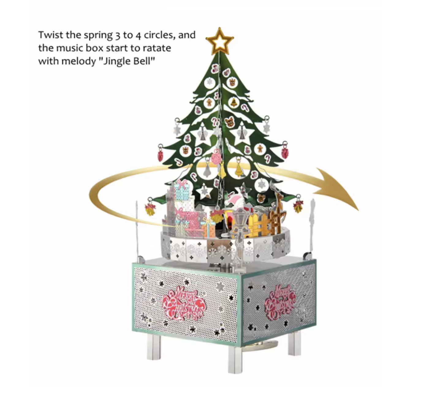 Christmas Tree Music Box Metal Model Kit – 3D Laser Cut DIY Puzzle with Rotating Music
