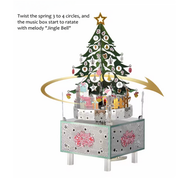 Christmas Tree Music Box Metal Model Kit – 3D Laser Cut DIY Puzzle with Rotating Music
