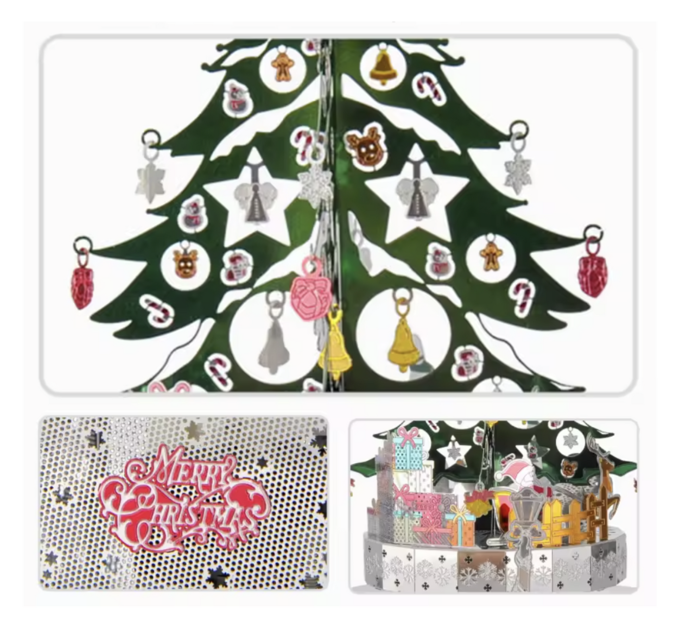 Christmas Tree Music Box Metal Model Kit – 3D Laser Cut DIY Puzzle with Rotating Music