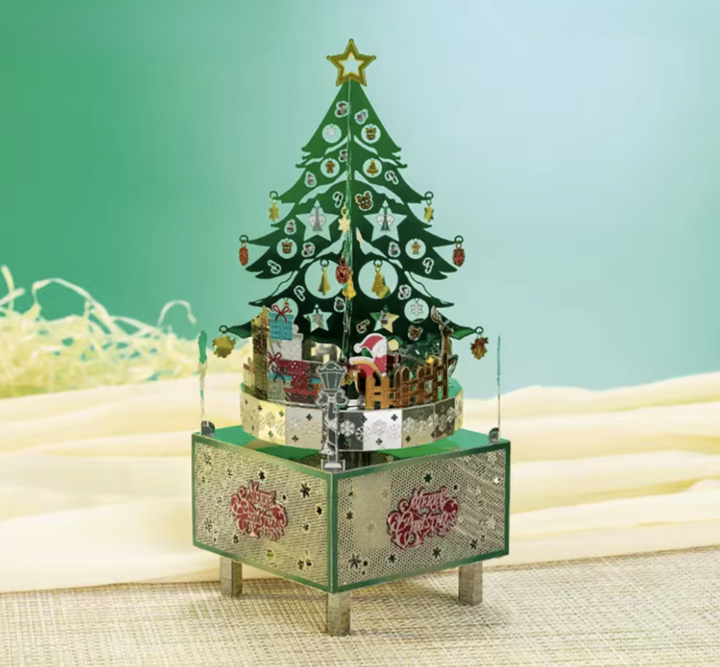 Christmas Tree Music Box Metal Model Kit – 3D Laser Cut DIY Puzzle with Rotating Music