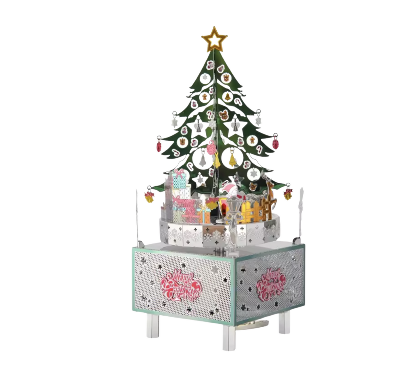 Christmas Tree Music Box Metal Model Kit – 3D Laser Cut DIY Puzzle with Rotating Music