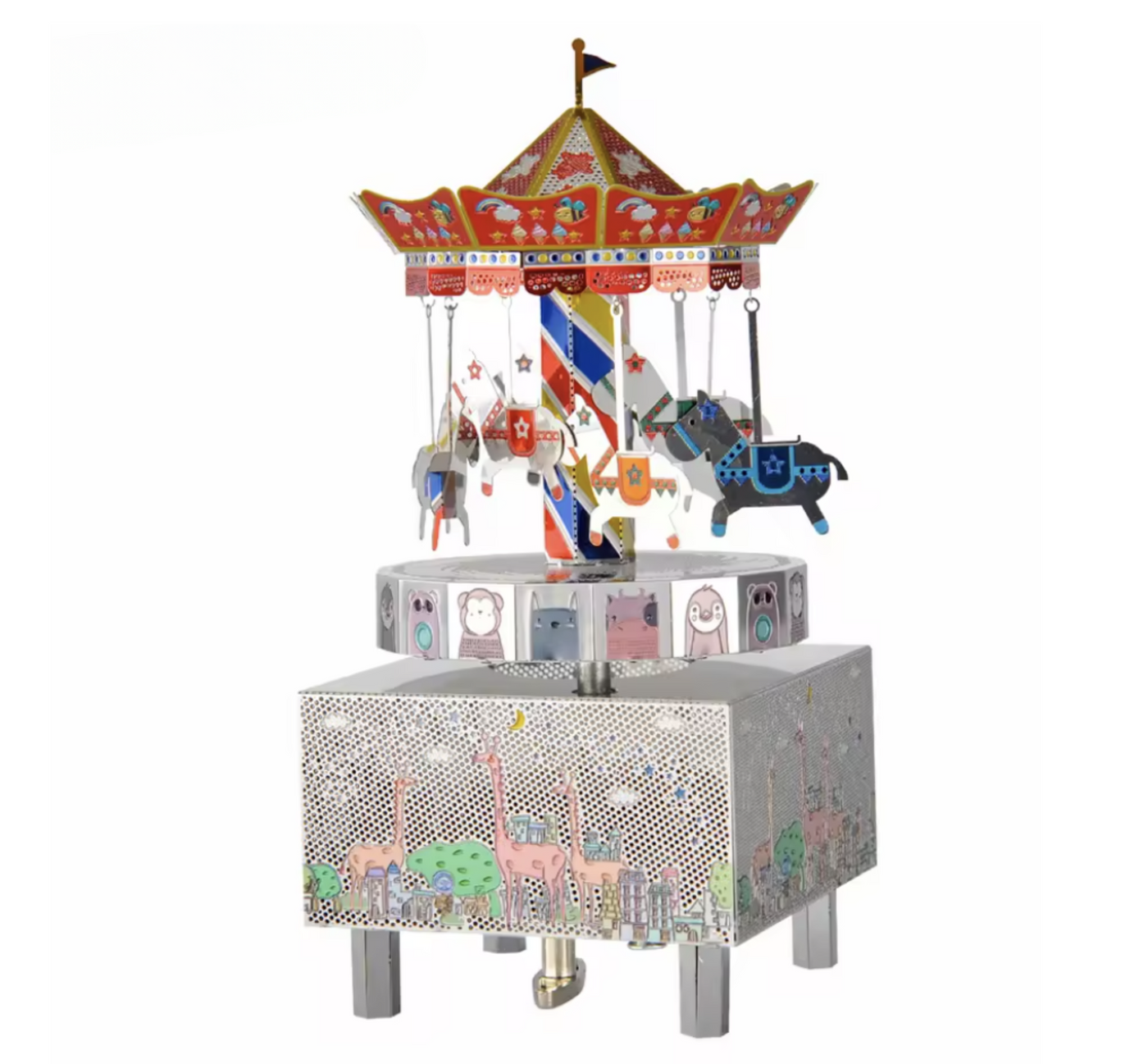 3D Metal Puzzle Carousel Music Box Kit - DIY Merry-Go-Round Model - Laser Cut Stainless Steel Mechanical Puzzle Gift for Adults & Kids