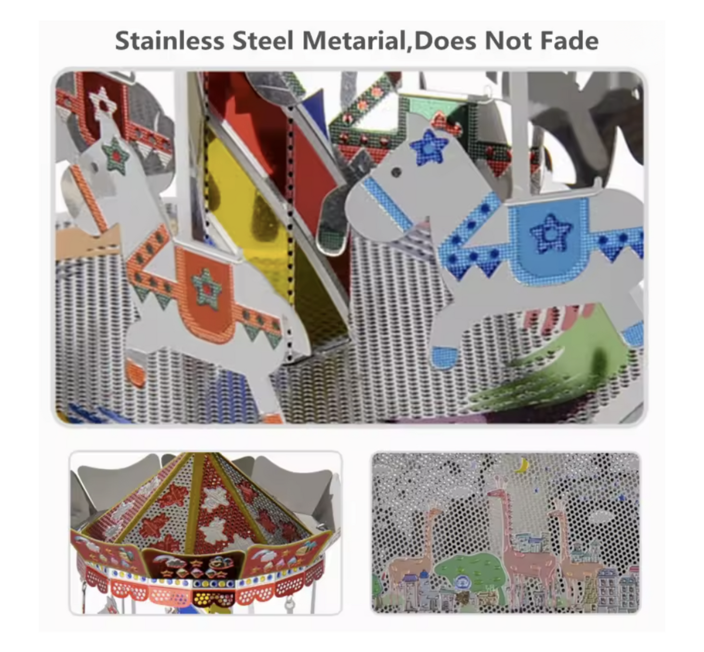 3D Metal Puzzle Carousel Music Box Kit - DIY Merry-Go-Round Model - Laser Cut Stainless Steel Mechanical Puzzle Gift for Adults & Kids