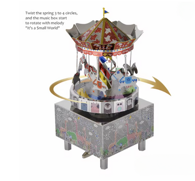 3D Metal Puzzle Carousel Music Box Kit - DIY Merry-Go-Round Model - Laser Cut Stainless Steel Mechanical Puzzle Gift for Adults & Kids