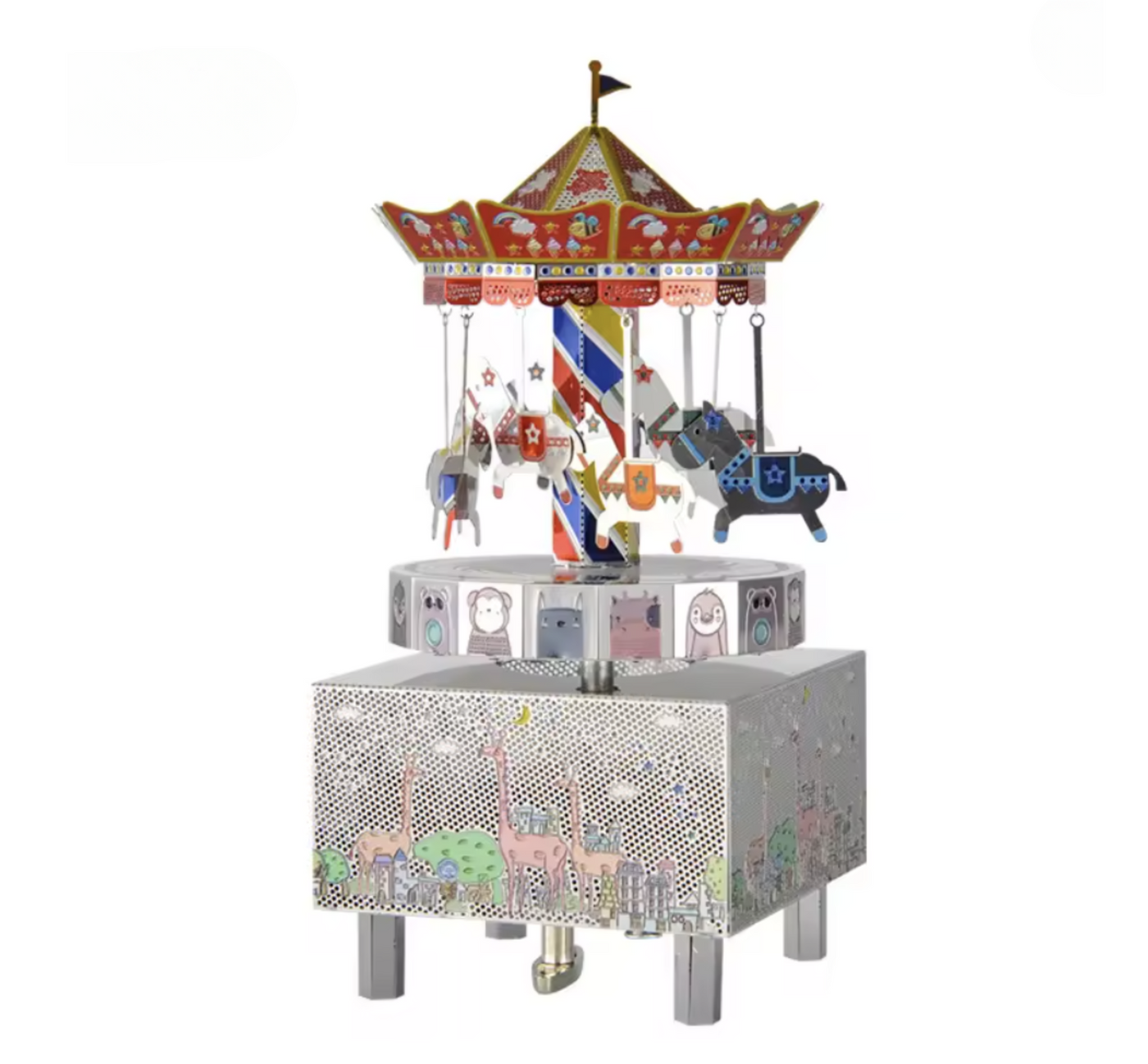 3D Metal Puzzle Carousel Music Box Kit - DIY Merry-Go-Round Model - Laser Cut Stainless Steel Mechanical Puzzle Gift for Adults & Kids