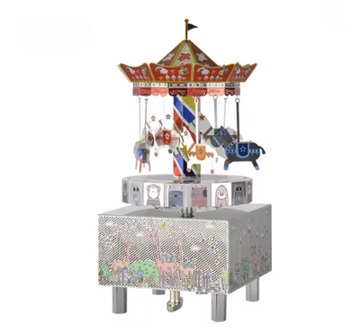 3D Metal Puzzle Carousel Music Box Kit - DIY Merry-Go-Round Model - Laser Cut Stainless Steel Mechanical Puzzle Gift for Adults & Kids