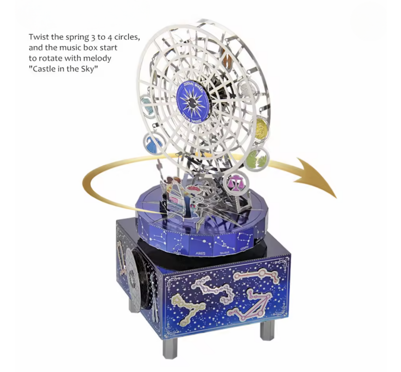 DIY Zodiac Ferris Wheel Music Box | Stainless Steel 3D Puzzle Kit | Mechanical Model with “Castle in the Sky” Melody | Unique Astrology Gift
