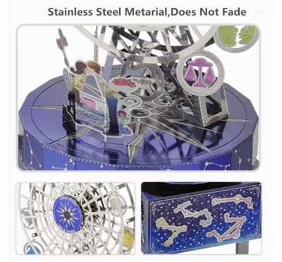 DIY Zodiac Ferris Wheel Music Box | Stainless Steel 3D Puzzle Kit | Mechanical Model with “Castle in the Sky” Melody | Unique Astrology Gift