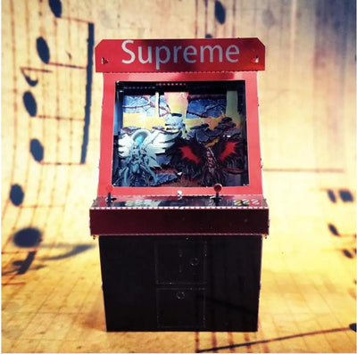 Game Machine Red Arcade Metal Model Kit – 3D Puzzle Craft Hobby for TV Game Lovers, Retro Gaming Gift