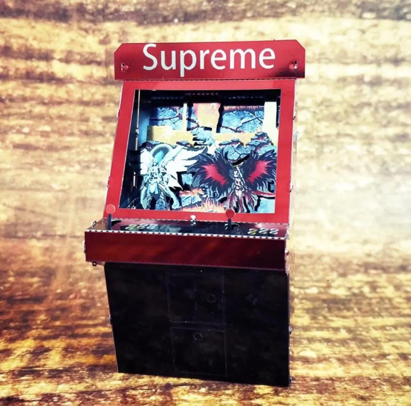 Game Machine Red Arcade Metal Model Kit – 3D Puzzle Craft Hobby for TV Game Lovers, Retro Gaming Gift