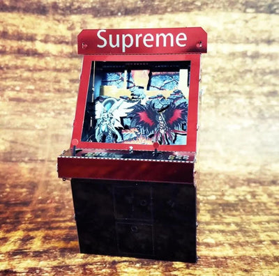 Game Machine Red Arcade Metal Model Kit – 3D Puzzle Craft Hobby for TV Game Lovers, Retro Gaming Gift