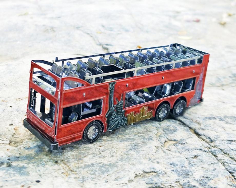 Big Apple New York Sightseeing Bus Metal Model Kit – 3D Laser-Cut Puzzle for NYC Lovers