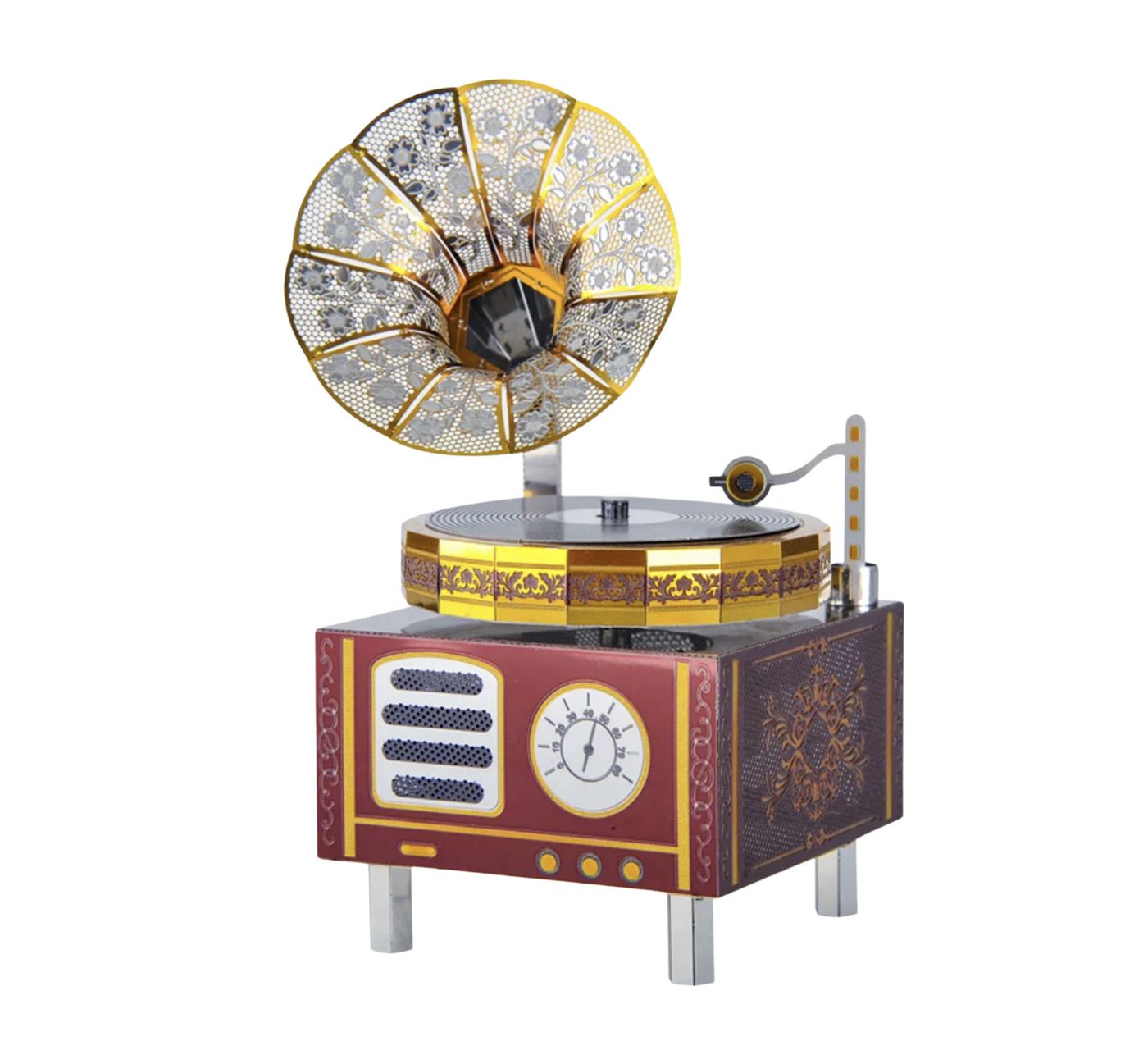 Retro Phonograph Music Box Metal Model Kit – 3D Laser-Cut DIY Puzzle with Movement & Lights