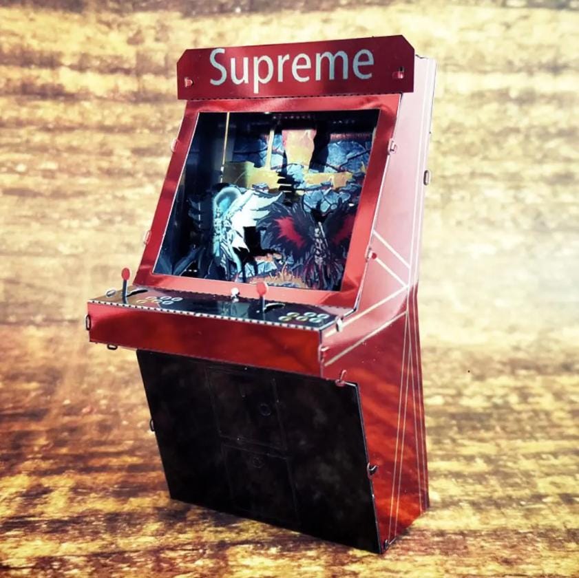 Game Machine Red Arcade Metal Model Kit – 3D Puzzle Craft Hobby for TV Game Lovers, Retro Gaming Gift