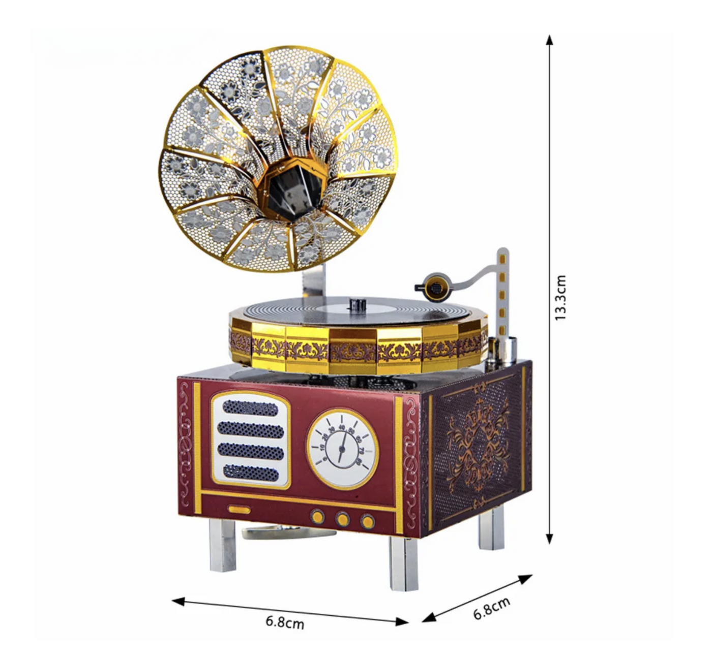 Retro Phonograph Music Box Metal Model Kit – 3D Laser-Cut DIY Puzzle with Movement & Lights
