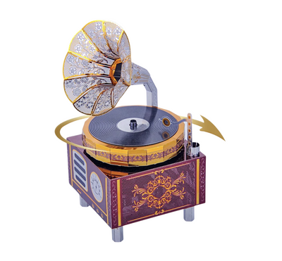 Retro Phonograph Music Box Metal Model Kit – 3D Laser-Cut DIY Puzzle with Movement & Lights