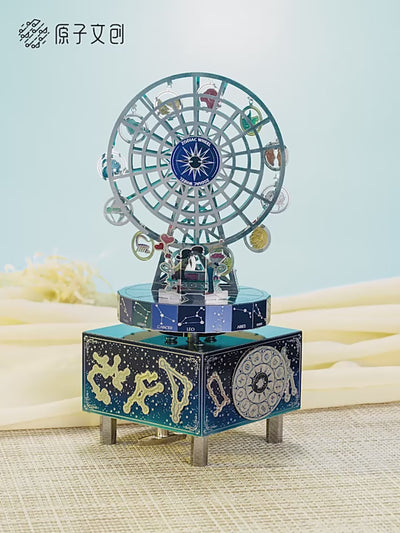 DIY Zodiac Ferris Wheel Music Box | Stainless Steel 3D Puzzle Kit | Mechanical Model with “Castle in the Sky” Melody | Unique Astrology Gift