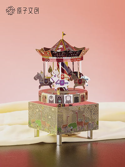 3D Metal Puzzle Carousel Music Box Kit - DIY Merry-Go-Round Model - Laser Cut Stainless Steel Mechanical Puzzle Gift for Adults & Kids