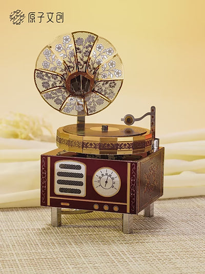 Retro Phonograph Music Box Metal Model Kit – 3D Laser-Cut DIY Puzzle with Movement & Lights